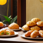 **

Sweet Korean treats like *bánh kẹo* and *yakgwa* displayed on a table. The scene should evoke warm childhood memories and family gatherings during Vietnamese holidays like Tết. Focus on the visual appeal of the pastries with golden hues.

**